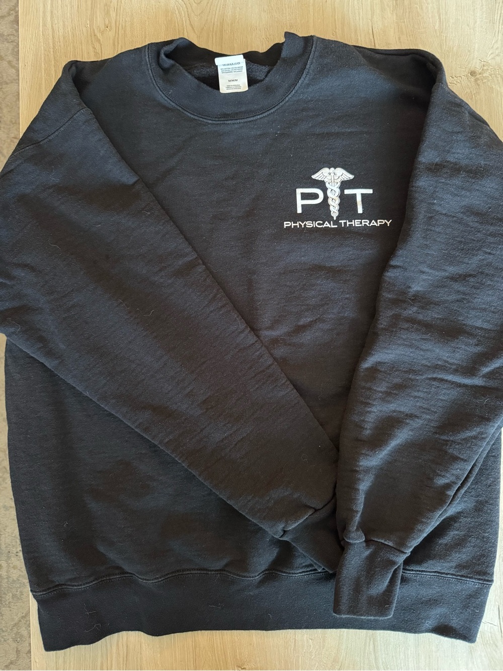 Hanes Ultimate Cotton Black Crewneck Sweatshirt with White Physical Therapy Logo
